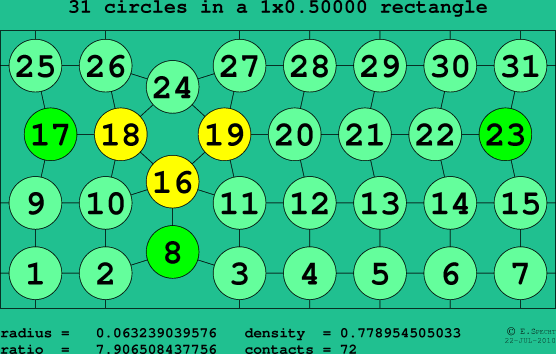 31 circles in a rectangle