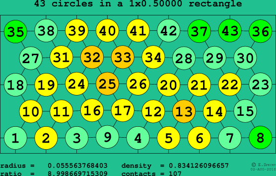 43 circles in a rectangle