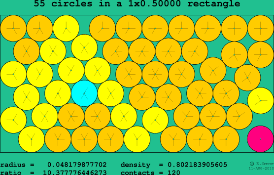 55 circles in a rectangle