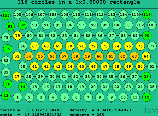 116 circles in a rectangle