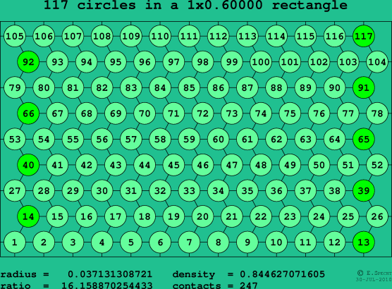 117 circles in a rectangle
