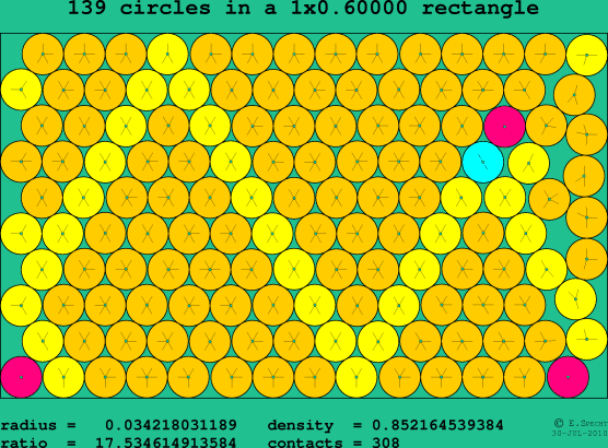 139 circles in a rectangle