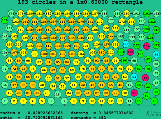 193 circles in a rectangle