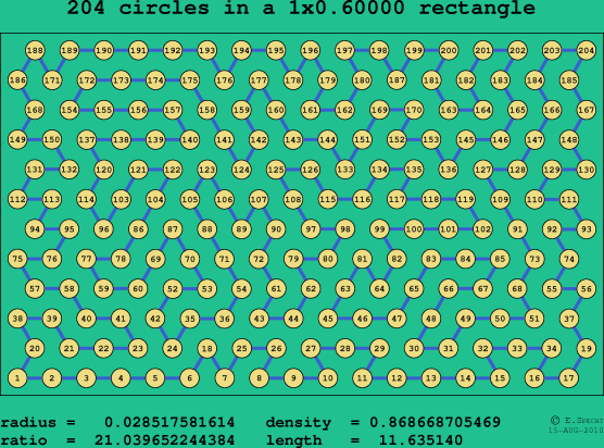204 circles in a rectangle