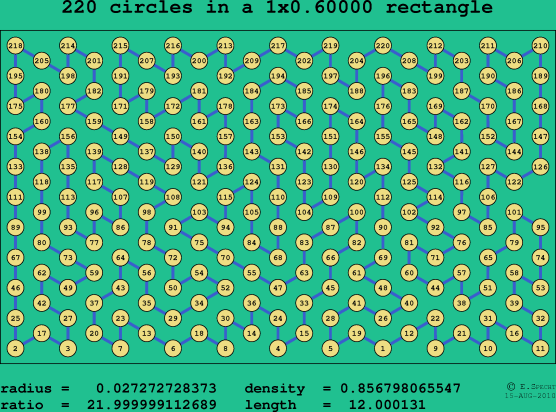 220 circles in a rectangle