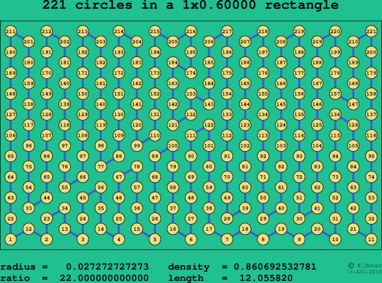 221 circles in a rectangle