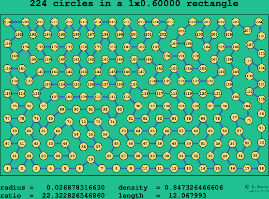 224 circles in a rectangle