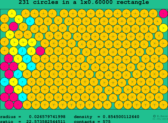231 circles in a rectangle