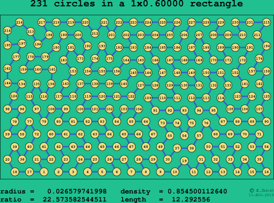 231 circles in a rectangle