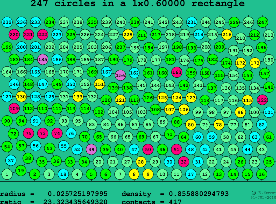 247 circles in a rectangle
