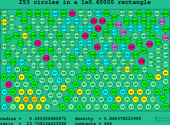 253 circles in a rectangle