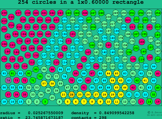 254 circles in a rectangle
