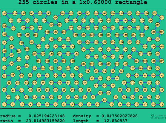 255 circles in a rectangle