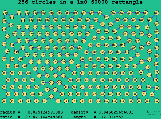 256 circles in a rectangle