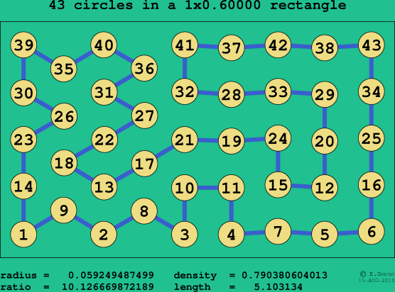 43 circles in a rectangle