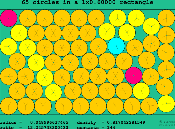 65 circles in a rectangle