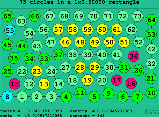 73 circles in a rectangle