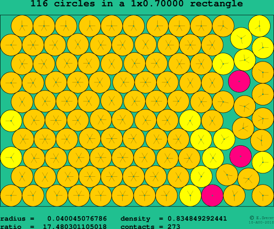 116 circles in a rectangle