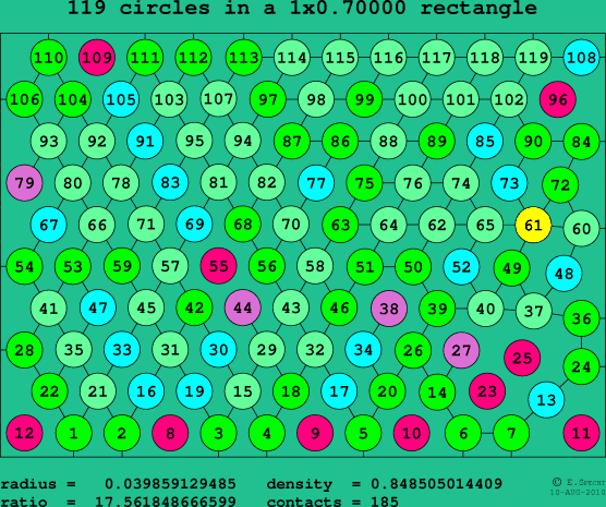 119 circles in a rectangle