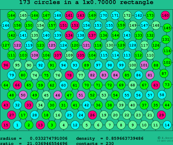 173 circles in a rectangle