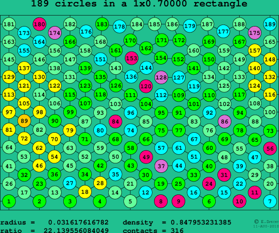 189 circles in a rectangle