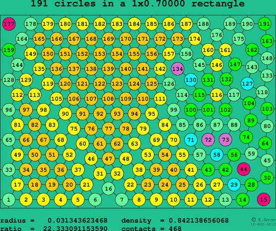 191 circles in a rectangle