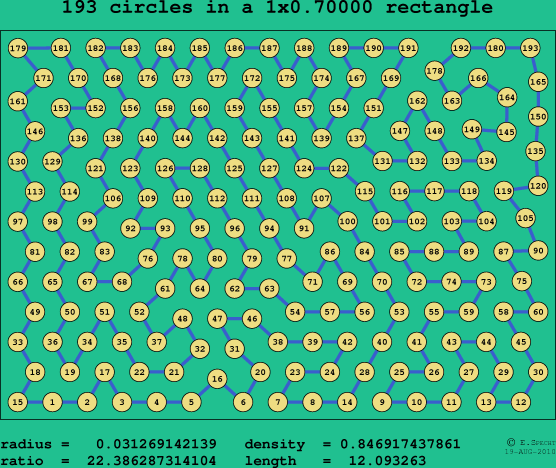 193 circles in a rectangle