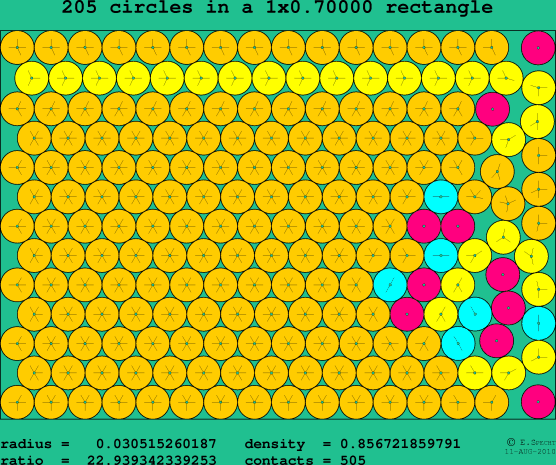 205 circles in a rectangle