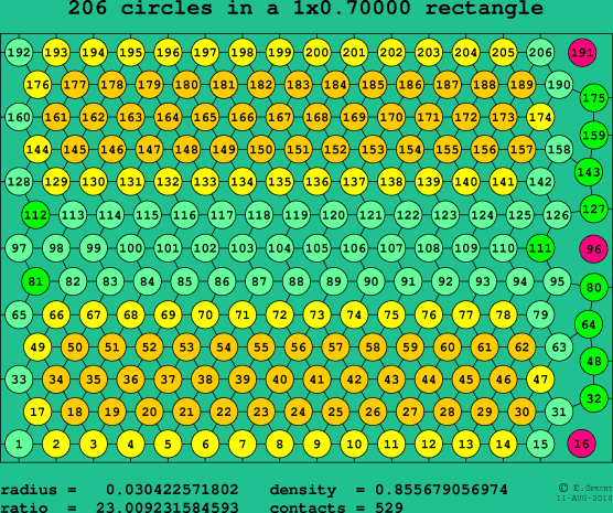 206 circles in a rectangle