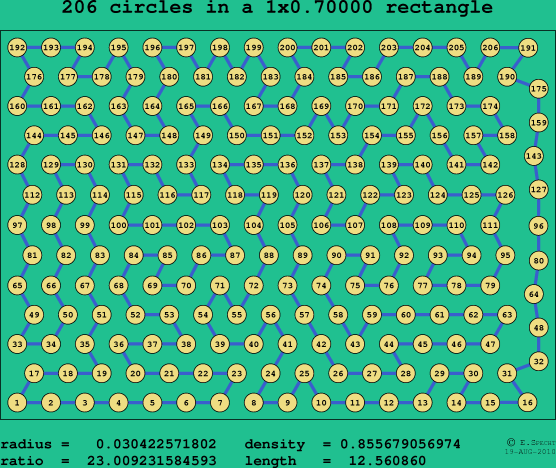 206 circles in a rectangle