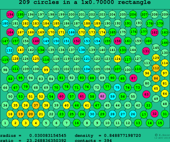 209 circles in a rectangle