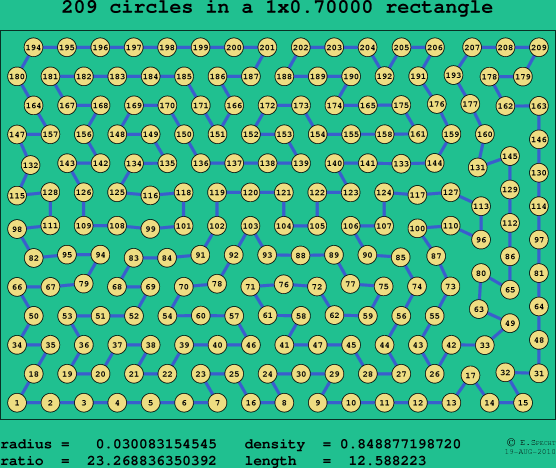 209 circles in a rectangle