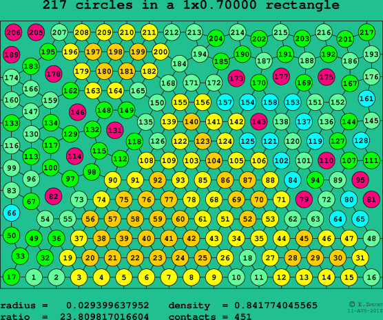 217 circles in a rectangle