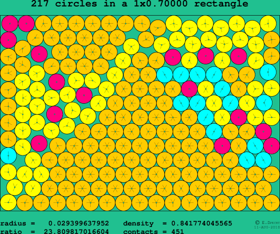 217 circles in a rectangle