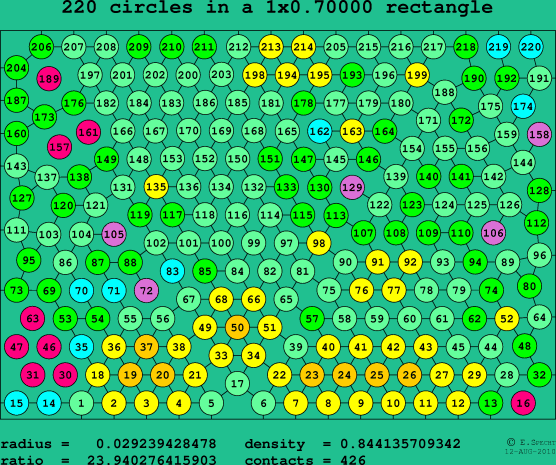 220 circles in a rectangle