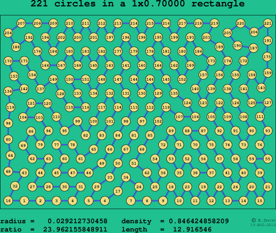 221 circles in a rectangle