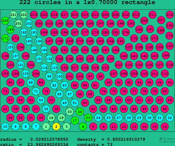 222 circles in a rectangle