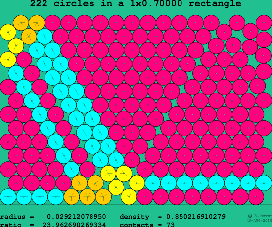 222 circles in a rectangle