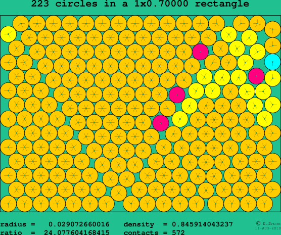 223 circles in a rectangle