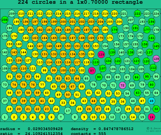 224 circles in a rectangle