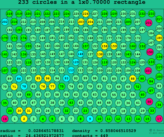 233 circles in a rectangle