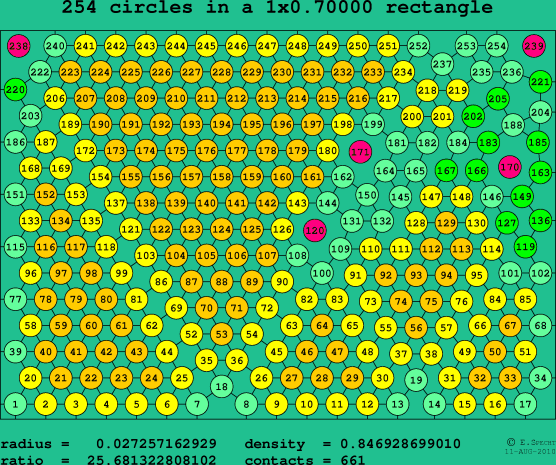 254 circles in a rectangle