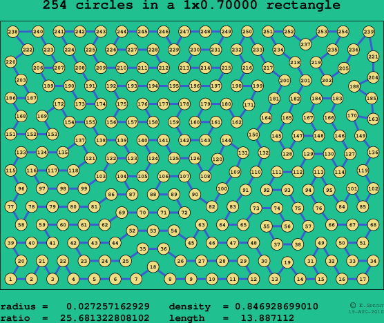 254 circles in a rectangle