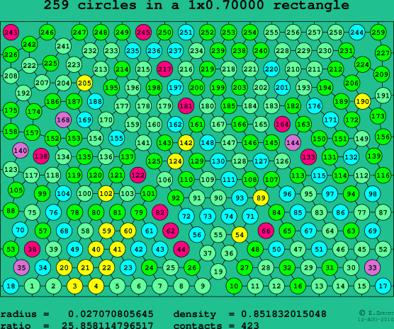 259 circles in a rectangle