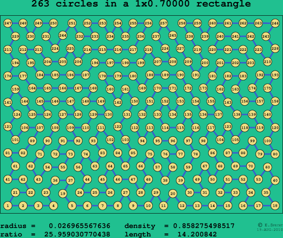 263 circles in a rectangle
