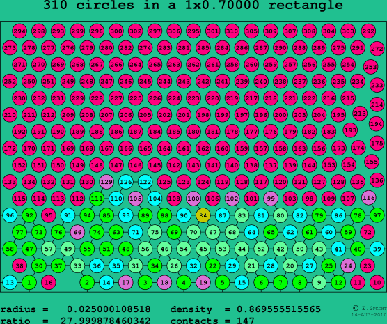 310 circles in a rectangle