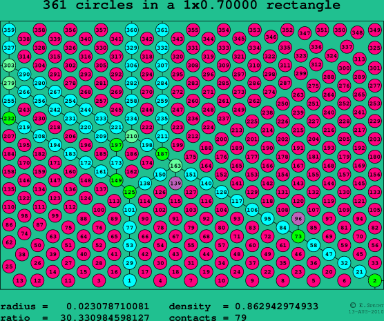 361 circles in a rectangle