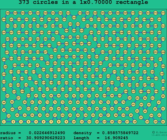373 circles in a rectangle