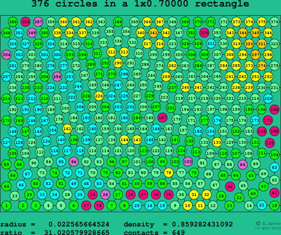 376 circles in a rectangle