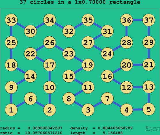 37 circles in a rectangle
